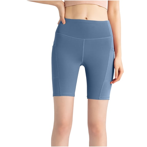 TAGOLD Summer Savings 2024 Womens Summer Shorts,Women's Solid Color High Waist And Hip Lifting Exercise Fitness Tight Yoga Capris Blue
