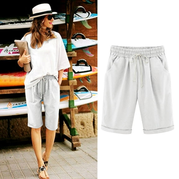 TAGOLD Womens Summer Shorts,Women's Summer Solid Five Points Large Size Cotton Linen Pants Casual Pants
