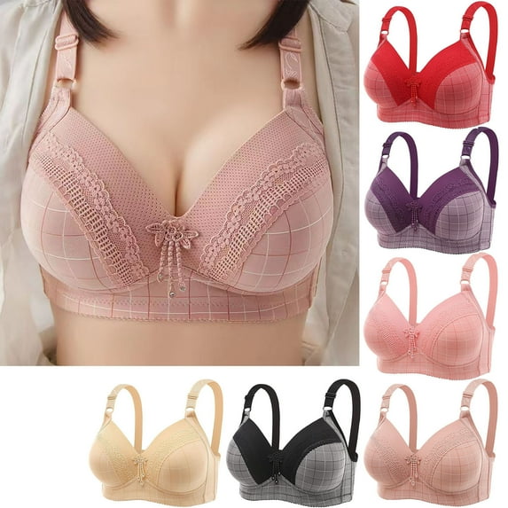 Summer Savings Clearance 2025! TAGOLD Womens Plus Size Bra Clearance,Summer Casual Bras for Womens,Women Plus Size Lace Stitching Plaid Printing Non-Steel Ring Non-Magnetic Buckle Underwear Bra
