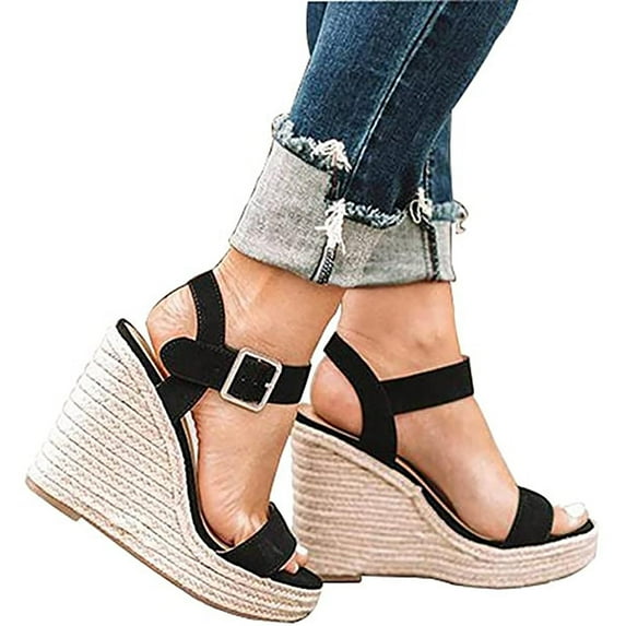 Summer Savings Clearance 2024! TAGOLD Sandals for Womens Dressy Summer,Sandals Womens, Wedge Heel Women's Shoes Straw Woven Hemp Rope Plus Size Sandals Women Shoes