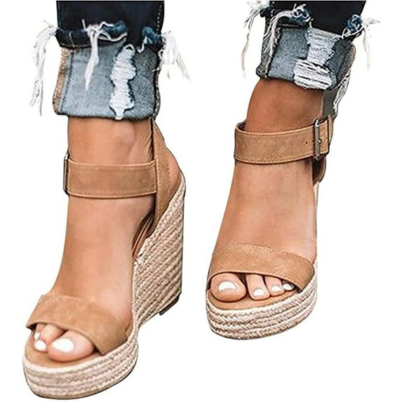Summer Savings Clearance 2024! TAGOLD Sandals for Womens Dressy Summer,Sandals Womens, Wedge Heel Women's Shoes Straw Woven Hemp Rope Plus Size Sandals Women Shoes