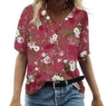 thumbnail image 1 of Spring Summer Savings Clearance 2023! TAGOLD Tops for Womens,Women's Fashion Casual Plus Size Scenic Flowers Printing V-Neck T-Shirt Tops Wine XXL, 1 of 4