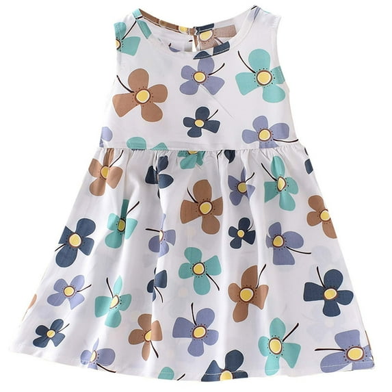 TAGOLD Summer Toddler Baby Girls Sleeveless Dress Tank Dress Children's Clothing White 3-4 Years