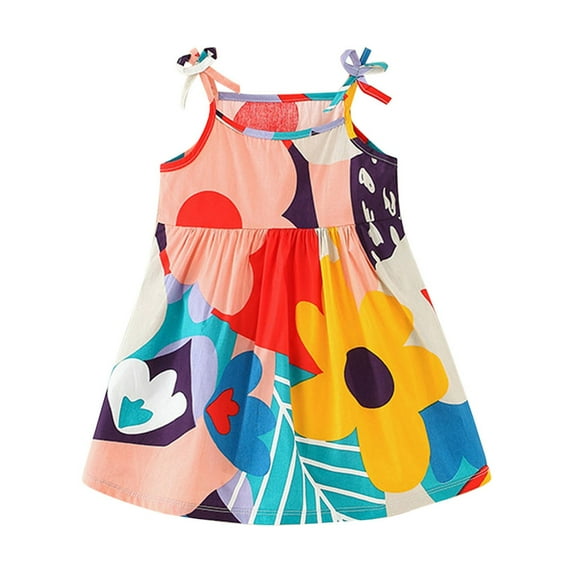 TAGOLD Summer Toddler Baby Girls Sleeveless Sling Dress Graphic Print Children's Clothing Blue 12-24 Months