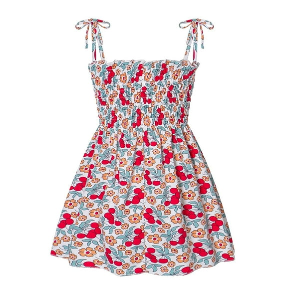 TAGOLD Summer Toddler Baby Girls' Sleeveless Suspender Dress Floral Children's Clothing Red 2.5-3 Years