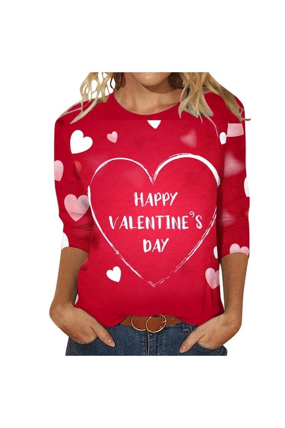 Summer Tops for Womens, Women's Fashion Three Quarter Sleeve Retro Round Neck Easter Printed Loose Tops Blouse