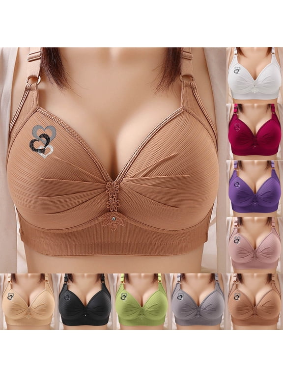 Summer Womens Bras,Plus Size Bras for Women,Woman's Solid Color Gathered Together Large Size Daily Bra Underwear No Rims