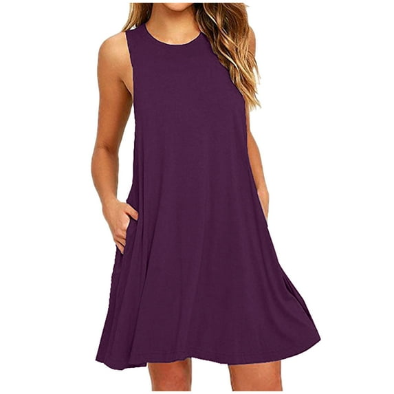 Summer Dresses for Women 2024 AKAFMK Sundresses for Women,Fashion Women Round Neck Casual Solid Pockets Sleeveless Above Knee Dress