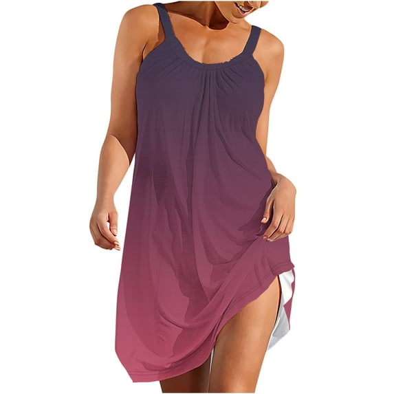TAGOLD Summer Womens Plus Size Dress,Women Fashionable Sleeveless Round Neck Printed Loose Long Dress Watermelon Red L