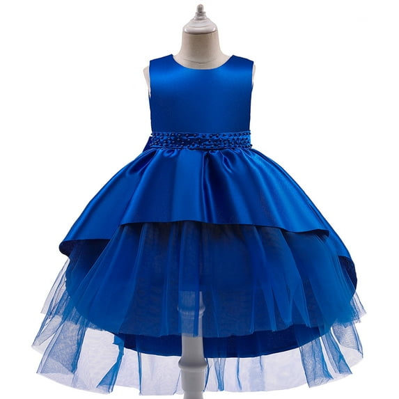 TAGOLD Toddler Girls Net Yarn Embroidery Rhinestone Bowknot Birthday Party Gown Long Dresses Blue 3-4Years