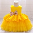 thumbnail image 1 of TAGOLD Toddler Girls Net Yarn Embroidery Rhinestone Bowknot Birthday Party Gown Long Dresses Headband Suit Yellow 6-12Months, 1 of 6