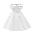 thumbnail image 1 of TAGOLD Toddler Girls Solid Color Temperament Bowknot Off Shoulder Pleated Skirt Birthday Party Gown Long Dresses White 6-7Years（6-7Y）, 1 of 6