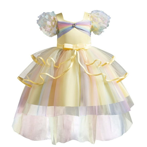 TAGOLD Toddler Girls Summer Dress,Children Netting Princess Dress Short Sleeve Baby Girl Bowknot Gown Dress