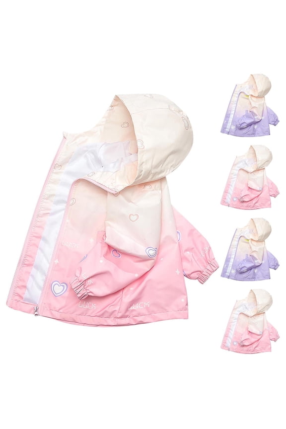 Winter Coats for Girls 3-15 Years Print Gradient Heart Jacket Hooded Zip Long Sleeve Loose Outdoor for Big Girls Winter