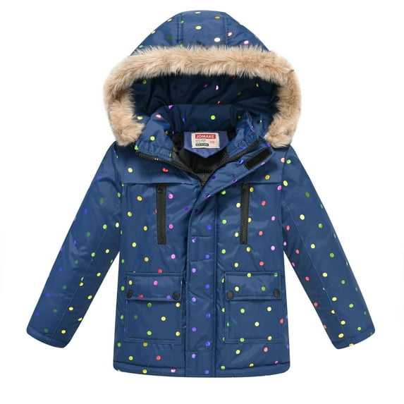 TAGOLD Winter Coats for Girls Girls' Outerwear Jackets Collar Hooded Pocket Windproof Long Sleeve Coat for Girls