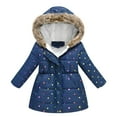 thumbnail image 1 of TAGOLD Winter Coats for Girls Kids Winter Coat Floral Print Coat Long Sleeve With Pockets Hooded Zipper Waist Cinched Cardigan Outerwear for Winter, 1 of 3