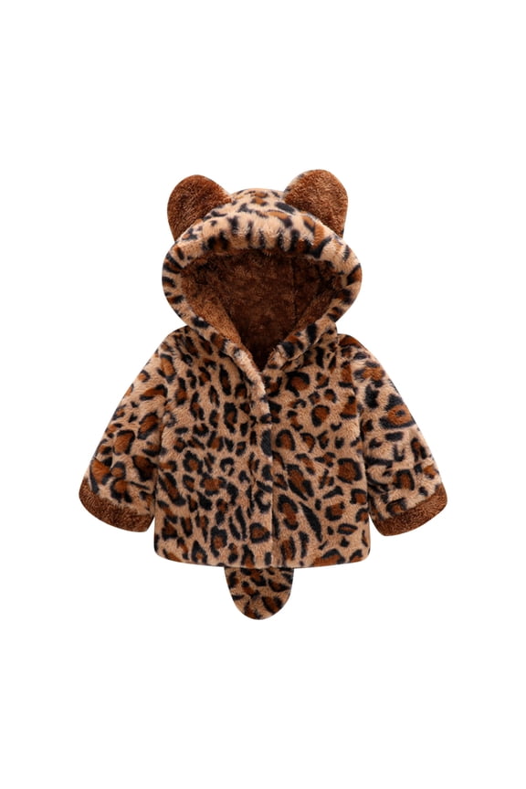 Winter Coats for kids,Kids Fall Winter Jacket Coats, 6M-8T Children's Long Sleeved Leopard Print Plush Thick Cotton Coat Hooded Warm Jacket Long Sleeved Hooded Casual Jacket/jacket