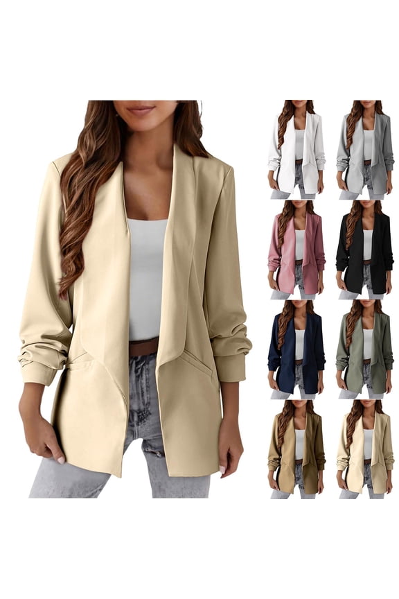 Womens Casual Plus Size Fall Tops Blouse,Solid Blazers For Women Business Casual Long Sleeve Lapel Open Front Suit Jacket Work Blazer With Pockets Yellow L