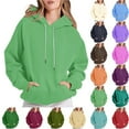 thumbnail image 1 of TAGOLD Womens Casual Plus Size Fall Tops Blouse,Women's Fashion Solid T-shirt Long Sleeves Drawstring Blouse Round Neck Casual Tops Hooded Sweatshirts Mint Green XXL, 1 of 5