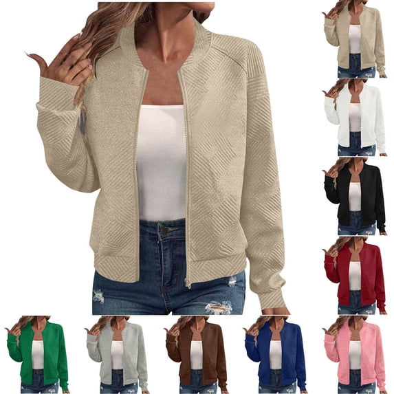 TAGOLD Womens Sweater Coats,Casual Plus Size Fall Jacket for Womens,Women's Casual Solid Long Sleeved Zipper Jacket Top Jacket Green L