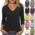thumbnail image 1 of TAGOLD Womens Sweater Tops,Casual Plus Size Fall Tops Blouse for Womens,Women's Summer Solid Color Quarter Sleeve Temperament V-neck Pullover Top Dark Blue XL, 1 of 5