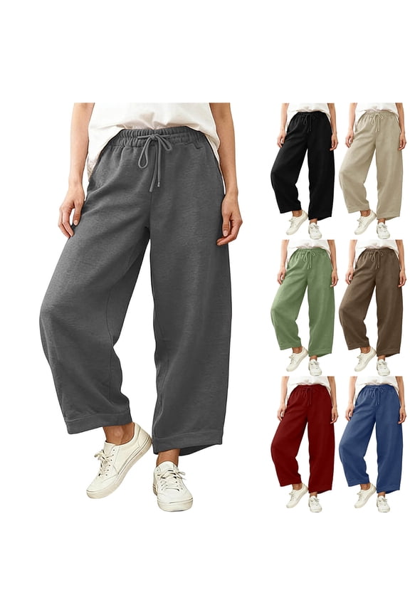 Women Casual Pants Loose Waist Wide Leg Trousers With Angled Cuffs And Pockets