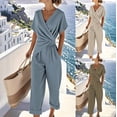 thumbnail image 1 of TAGOLD Women Casual Pants Solid Color Short Sleeve Top And Pants 2 Piece Matching Outfit For Summer, 1 of 5
