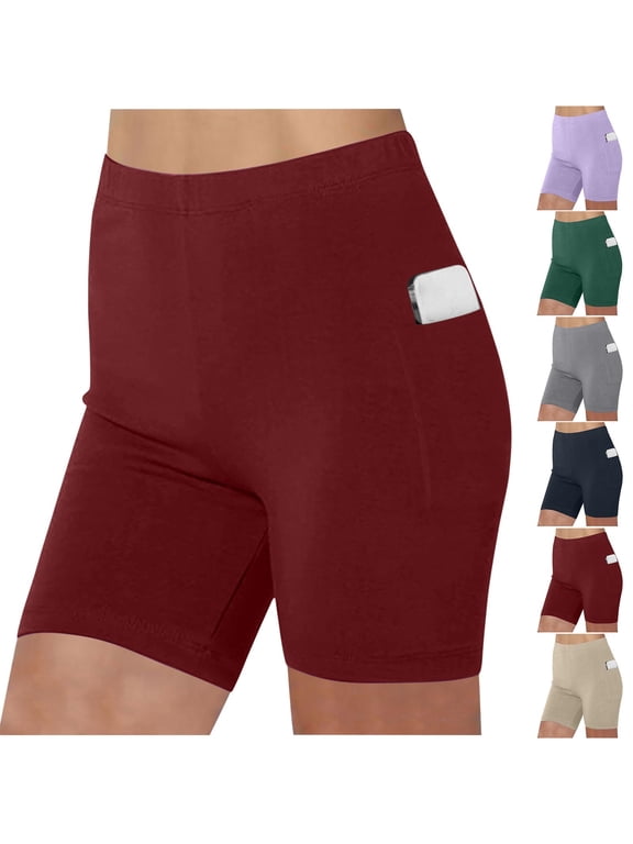 Women Sweat Shorts for Womens Solid Color Plus Size Chafe Yoga 3 Inch Shorts Functional Side Pockets Stretch Running Base Layer Summer Bottoms