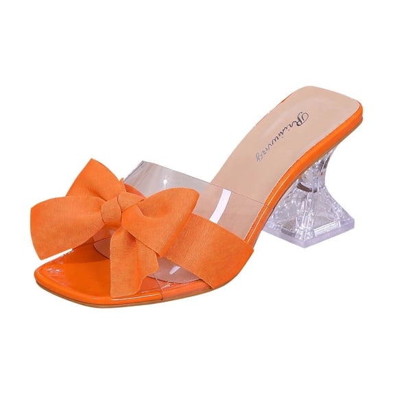 TAGOLD Women's Sandals,Women Fashion Casual Summer Item Solid Color Outerwear Transparent Bow Versatile Wine Glass Straight Drag High-Heeled Slippers