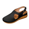 thumbnail image 1 of TAGOLD Women's Sandals,Women's Fashionable Casual Versatile Plus Size Beach Wedge Slippers Solid Color Round Toe Closed Toe Buckle Slippers, 1 of 5