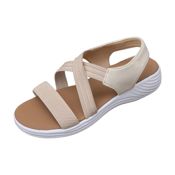 TAGOLD Women's Sandals,Women's Fashionable Casual Versatile Plus Size Beach Wedge Slippers Solid Color Round Toe Elastic Soft Sole Slippers