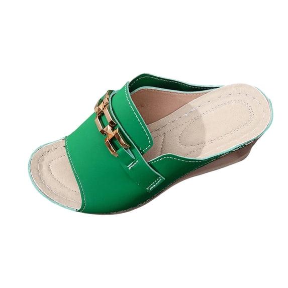 TAGOLD Women's Slippers,Women's Versatile Metal Wedge Shoes Plus Size Style Trendy Thick-Soled Beach Slippers