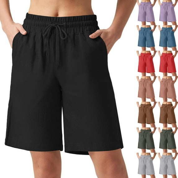 TAGOLD Women's Summer Athletic Shorts Pants,Casual Plus Size Short Pants for Womens,Ladies' Summer Fashionable Casual And Comfortable High Waisted Loose Drawstring Multi Pocket Five Quarter Pants