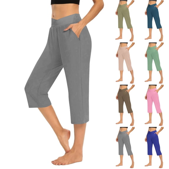 TAGOLD Women's Summer Athletic Shorts Pants,Casual Plus Size Short Pants for Womens,Solid Elastic Waist Pocket Cropped Pants Casual Stretchy Stylish Pants For Spring Summer Women's Clothing