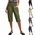thumbnail image 1 of TAGOLD Women's Summer Athletic Shorts Pants,Casual Plus Size Short Pants for Womens,Women Casual And Linen Solid Color Elastic Waist Pocket High Waisted Cropped Pants, 1 of 5