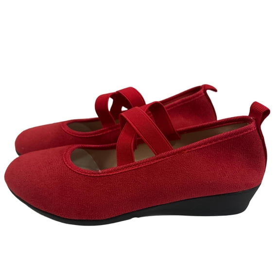 TAGOLD Women's Wedges Shoes,Women Fashionable And Casual Summer Item Solid Color Strap Thick Sole One Kick Lazy Elastic Breathable Low Top Shoe