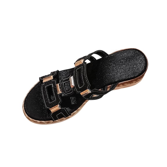 TAGOLD Women's Wedges Shoes,Women's Fashionable Casual Versatile Plus-Size Solid Color Round Toe Open-Toe One- Wedge Slippers