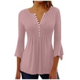 thumbnail image 1 of TAGOLD Womens 3/4 Long Sleeve Summer Tops, Women's Casual Trumpet 3/4 Sleeve Solid Buttoned Basic Ruched Corset Tunic Tops Pleated T-shirts Blouses, 1 of 5