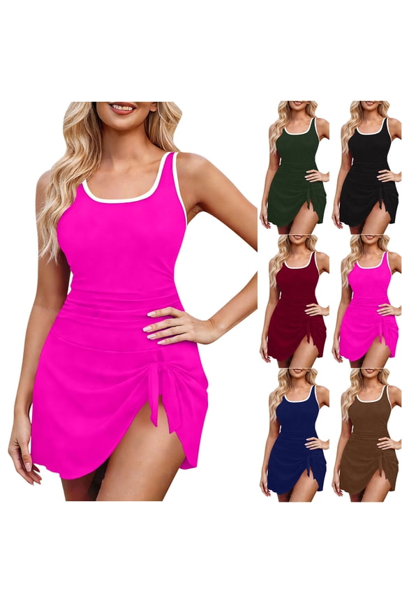 Womens Bikinis Set Solid Color Hide Tummy No Underwire Split Swimsuit Slim With Soft Chest Pad