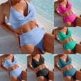 thumbnail image 1 of TAGOLD Womens Bikinis Set Solid Color Modest Sleeveless Top High Waist Bottom Stretchy Summer TwoPiece Swimwear, 1 of 5