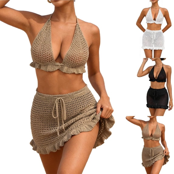TAGOLD Womens Bikinis Set V Neck Split Bikini Swimsuit No Underwire With Soft Chest Pad