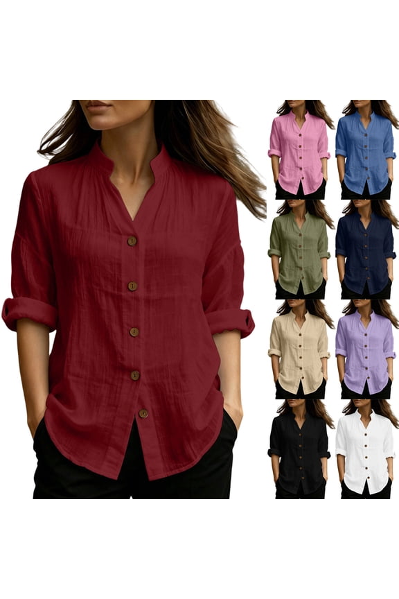 Womens Blouses & Shirts Solid Color Long Sleeve Button Open Loose Casual Daily Fashion Top