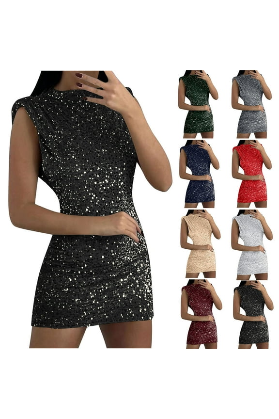 Womens Camis Sleeveless Dress Sequin Embellished Cocktail Party Mini Dress Summer Fashion Wear