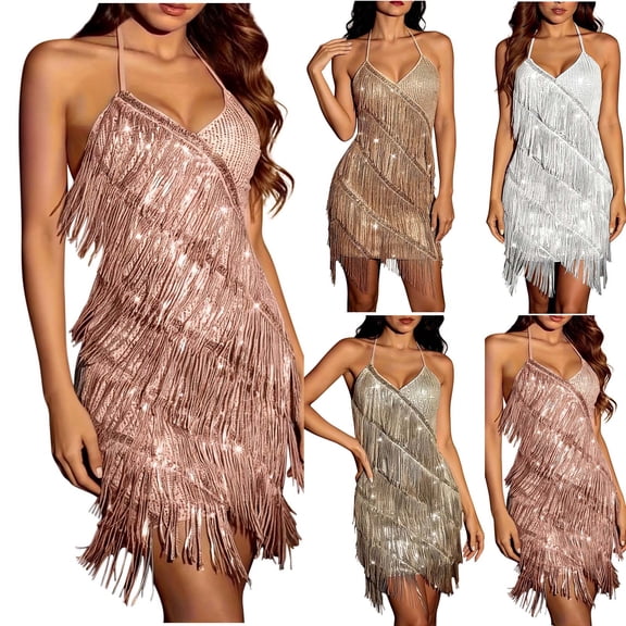 TAGOLD Womens Camis Sleeveless Dress Sequin V Neck Spaghetti Strap Slim Summer Style