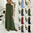 thumbnail image 1 of TAGOLD Womens Camis Sleeveless Dress Solid Color Crew Neck Sleeveless Tank Lightweight Summer Casual Dress, 1 of 5