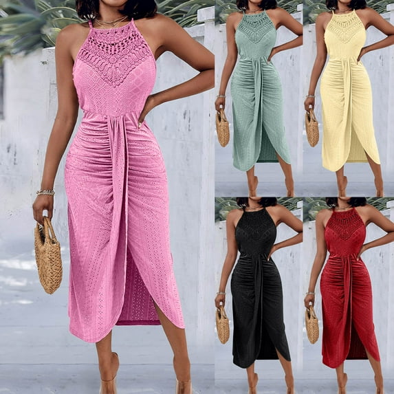 TAGOLD Womens Camis Sleeveless Dress Solid Color Crew Neck Summer Wear