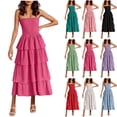 thumbnail image 1 of TAGOLD Womens Camis Sleeveless Dress Solid Color Ruffle Layered Tube Top Long Off Shoulder, 1 of 5