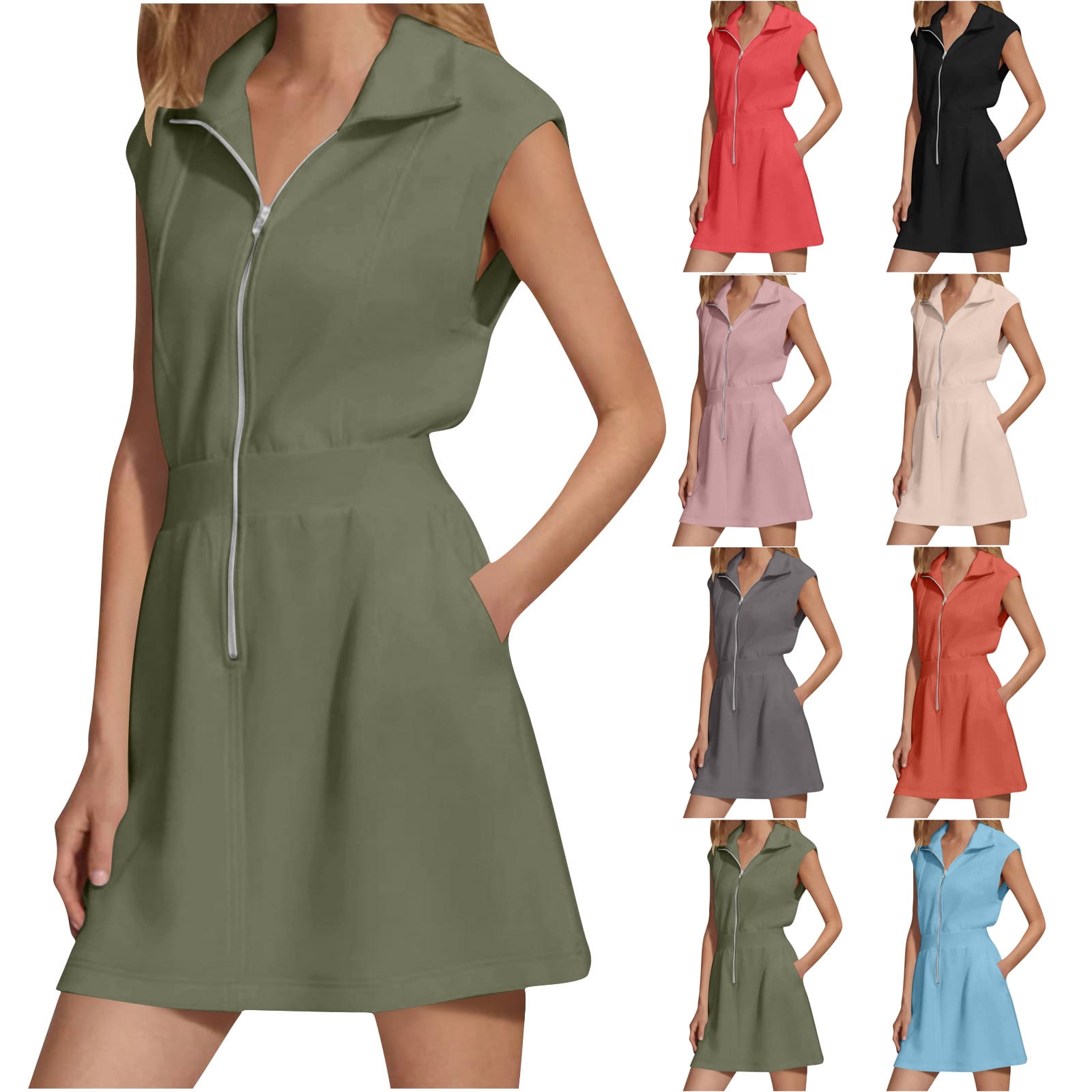TAGOLD Womens Camis Sleeveless Dress Zipper Pocket Solid Color Casual  Summer Elegant Style - Walmart.com
