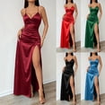 thumbnail image 1 of TAGOLD Womens Camis Sleeveless V-Neck Dress Solid Color Satin Slit Backless Summer Outfit, 1 of 5