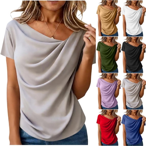 TAGOLD Womens Casual Short Sleeve Tops Solid Color Crew Neck Short Sleeve Basic Pullover Casual Summer Tee Top